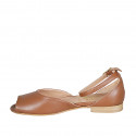 Woman's open shoe with ankle strap in cognac brown leather heel 2 - Available sizes:  32, 44, 45