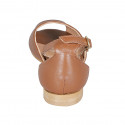 Woman's open shoe with ankle strap in cognac brown leather heel 2 - Available sizes:  32, 44, 45