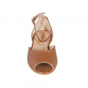 Woman's open shoe with ankle strap in cognac brown leather heel 2 - Available sizes:  32, 44, 45