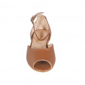 Zapato abierto con cinturon al tobillo en piel cognac tacon 2 - Tallas disponibles:  32, 42, 43, 44, 45