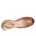 Woman's open shoe with ankle strap in cognac brown leather heel 2 - Available sizes:  32, 44, 45