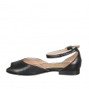 ﻿Escarpin ouvert pour femmes en cuir noir avec courroie à la cheville talon 2 - Pointures disponibles:  32