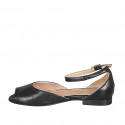 Woman's open shoe in black leather with ankle strap heel 2 - Available sizes:  32, 33, 34, 42, 43, 44, 45