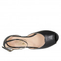﻿Escarpin ouvert pour femmes en cuir noir avec courroie à la cheville talon 2 - Pointures disponibles:  32