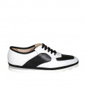 Zapato para mujer con cordones en piel blanca y negra cuña 2 - Tallas disponibles:  33, 42, 43, 44, 45