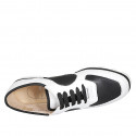 Chaussure à lacets pour femmes en cuir blanc et noir talon compensé 2 - Pointures disponibles:  33, 42, 43, 44, 45