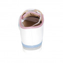 Zapato para mujer con cordones en piel blanca y gamuza de color azul claro y rosado cuña 2 - Tallas disponibles:  33, 34, 42, 43, 44, 45
