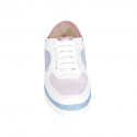 Scarpa stringata da donna in pelle bianca e camoscio azzurro e rosa zeppa 2 - Misure disponibili: 33, 34, 42, 43, 44, 45