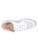 Scarpa stringata da donna in pelle bianca e camoscio azzurro e rosa zeppa 2 - Misure disponibili: 33, 34, 42, 43, 44, 45