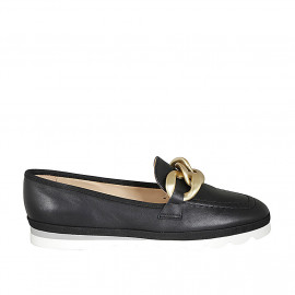 Mocassin pour femmes en cuir noir avec chaîne talon compensé 2 - Pointures disponibles:  43, 44