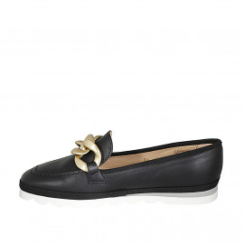 Woman's loafer in black leather with chain wedge heel 2 - Available sizes:  43, 44 2