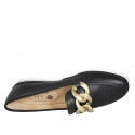 Woman's loafer in black leather with chain wedge heel 2 - Available sizes:  34, 43, 44, 45