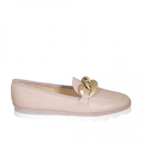 Woman's loafer in nude leather with...