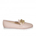 Woman's loafer in rose leather with chain wedge heel 2 - Available sizes:  33, 34, 42, 43, 44, 45