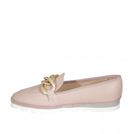 Woman's loafer in rose leather with chain wedge heel 2 - Available sizes:  44 2