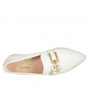 Woman's pointy mocassin with accessory in white leather heel 2 - Available sizes:  43, 44, 45, 46