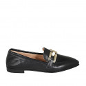 Woman's pointy mocassin with accessory in black leather heel 2 - Available sizes:  32, 44