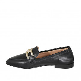 Mocassino a punta da donna con accessorio in pelle nera tacco 2 - Misure disponibili: 32 2