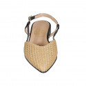 Zapato destalonado para mujer en rafia trensada beis y piel negra tacon 2 - Tallas disponibles:  32, 33