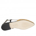 Woman's slingback pump in beige braided raffia and black leather heel 2 - Available sizes:  32, 33