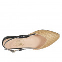 Zapato destalonado para mujer en rafia trensada beis y piel negra tacon 2 - Tallas disponibles:  32, 33, 43, 44, 45