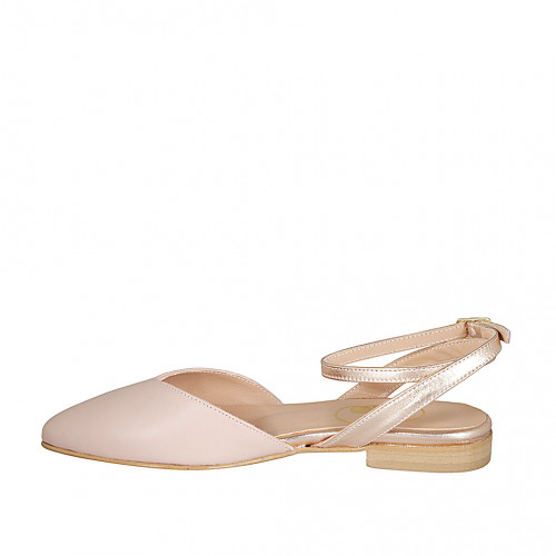 Woman's slingback pump in rose leather and copper laminated leather with ankle strap heel 2 - Available sizes:  33, 44