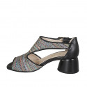 Chaussure à bout ouvert pour femmes avec boucle en cuir noir et tissu tressé multicouleur talon 5 - Pointures disponibles:  33, 34, 43, 44, 45