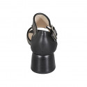 Chaussure à bout ouvert pour femmes avec boucle en cuir noir et tissu tressé multicouleur talon 5 - Pointures disponibles:  33, 34, 42, 43, 44, 45, 46