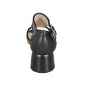 Chaussure à bout ouvert pour femmes avec boucle en cuir noir et tissu tressé multicouleur talon 5 - Pointures disponibles:  33, 34, 43, 44, 45