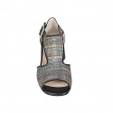 Chaussure à bout ouvert pour femmes avec boucle en cuir noir et tissu tressé multicouleur talon 5 - Pointures disponibles:  33, 34, 43, 44, 45