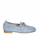 Mocassin pour femmes avec accessoire en bambou et elastique en daim type denim bleu clair talon 2 - Pointures disponibles:  33, 42, 43, 44, 45, 46