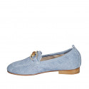 Mocassin pour femmes avec accessoire en bambou et elastique en daim type denim bleu clair talon 2 - Pointures disponibles:  33, 42, 43, 44, 45, 46