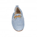 Mocassin pour femmes avec accessoire en bambou et elastique en daim type denim bleu clair talon 2 - Pointures disponibles:  33, 42, 43, 44, 45, 46