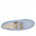 Mocassin pour femmes avec accessoire en bambou et elastique en daim type denim bleu clair talon 2 - Pointures disponibles:  33, 42, 43, 44, 45, 46