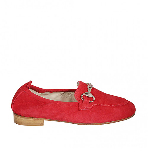 Woman's mocassin in red suede with...