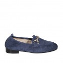Woman's mocassin in blue suede with accessory heel 2 - Available sizes:  34, 44, 45