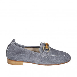 Mocassin pour femmes avec accessoire en daim type denim bleu foncé talon 2 - Pointures disponibles:  33, 43, 44, 45