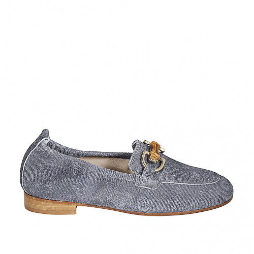 Mocassin pour femmes avec accessoire en daim type denim bleu foncé talon 2 - Pointures disponibles:  33, 43, 44, 45
