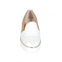 Mocasín para mujer con elastico en piel beige y perforada blanca cuña 4 - Tallas disponibles:  42, 43, 44, 45