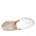 Woman's moccasin shoe with elastic band in beige and white pierced leather wedge heel 4 - Available sizes:  42, 43, 44, 45