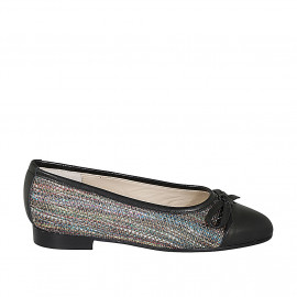 Ballerine à bout pointu pour femmes avec arc en cuir noir et tissu tressé multicouleur talon 2 - Pointures disponibles:  33, 44