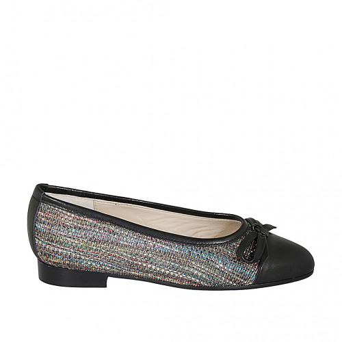Ballerine à bout pointu pour femmes avec arc en cuir noir et tissu tressé multicouleur talon 2 - Pointures disponibles:  33, 44