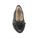 Woman's ballerina shoe with bow in black leather and multicolored braided fabric heel 2 - Available sizes:  33, 34, 44