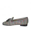 Woman's mocassin shoe with tassels in black leather and multicolored braided fabric heel 2 - Available sizes:  33, 42, 43, 44, 45, 46