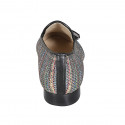 Woman's mocassin shoe with tassels in black leather and multicolored braided fabric heel 2 - Available sizes:  33, 34, 42, 43, 44, 45, 46