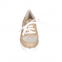 Scarpa stringata con cerniera in pelle beige e pelle stampata laminata platino zeppa 4 - Misure disponibili: 42, 43, 44