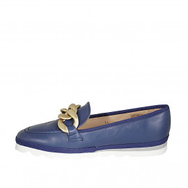 Woman's loafer in blue leather with chain wedge heel 2 - Available sizes:  43, 44, 45 2