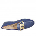 Woman's loafer in blue leather with chain wedge heel 2 - Available sizes:  33, 34, 42, 43, 44, 45