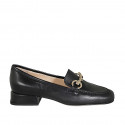 Woman's loafer in black leather with accessory with heel 3 - Available sizes:  32, 33, 42, 43, 44, 45