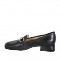 Woman's loafer in black leather with accessory with heel 3 - Available sizes:  32, 33, 42, 43, 44, 45
